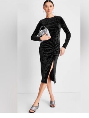 NWT Future Collective Velvet Ruched Long Sleeve Open Back A-Line Dress Small